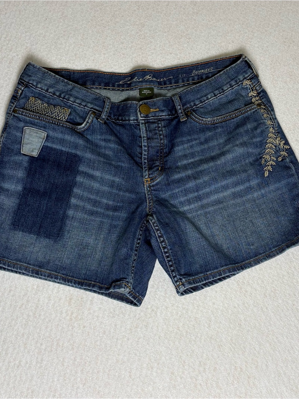 Eddie Bauer Boyfriend Fit  Dark Denim Shorts with Embroidery